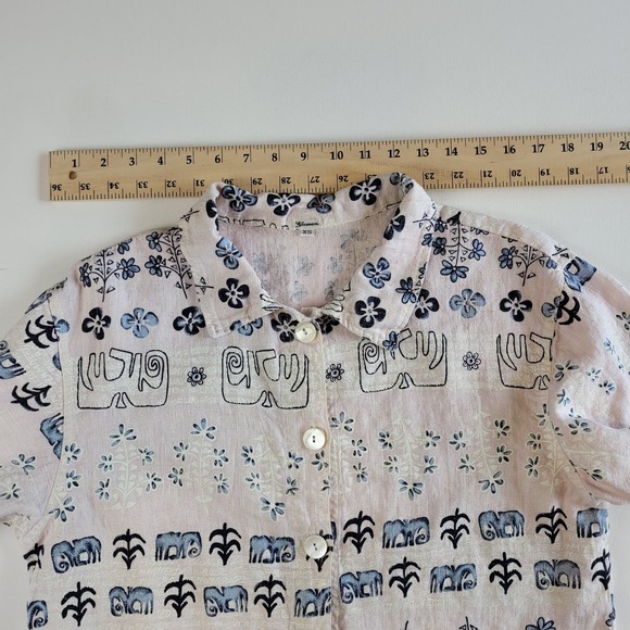 Garson Linen Pant Suit Set Size XS Blue and Cream Elastic Waist Button Top VTG - Picture 9 of 13